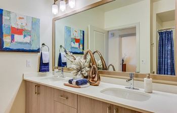 Dual sink vanities at 808 West Apartments in San Jose, CA